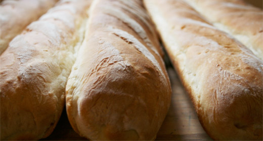 close up of crusty baguettes